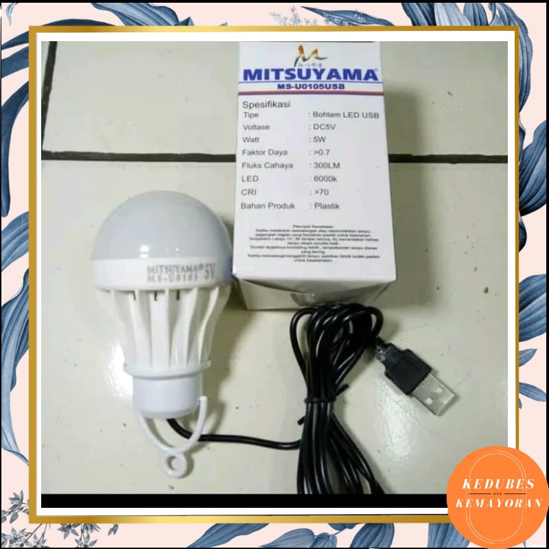 Lampu Led Emergency Mitsuyama 5watt / Bohlam Led Kabel USB 5 watt