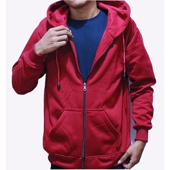 Jaket Sweater Hoodie Zipper List Resleting Pria Fleece Risleting - Marun