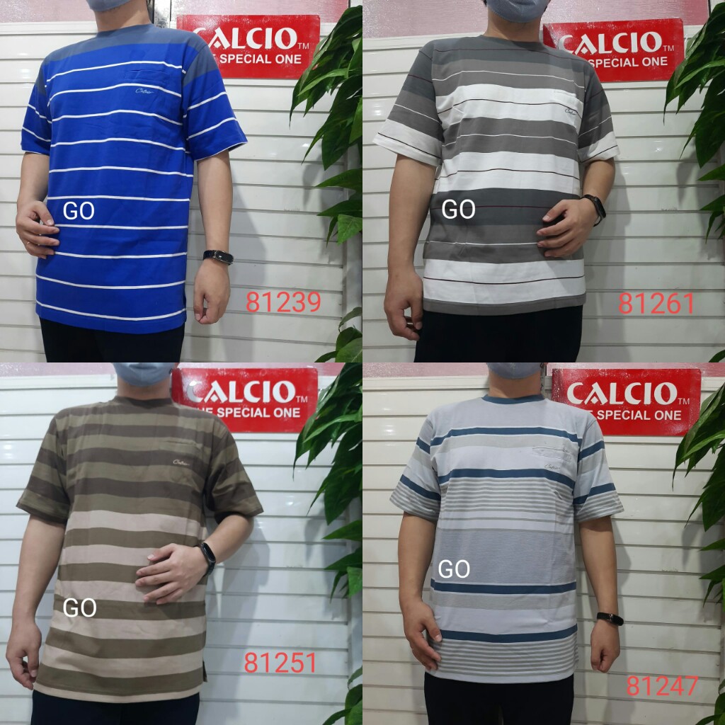 gof XL CALCIO OBLONG Kaos Pria Laki-Laki Oblong Garis-Garis Lengan Pendek Saku Salur