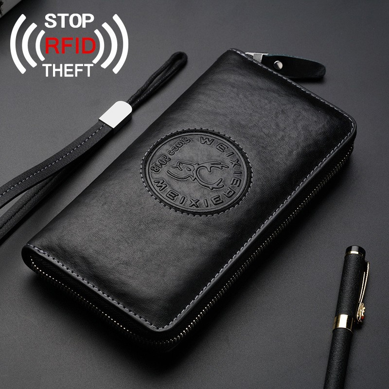 Dompet Panjang Dompet Kulit Pria RFID Protection Leather Wallet W111