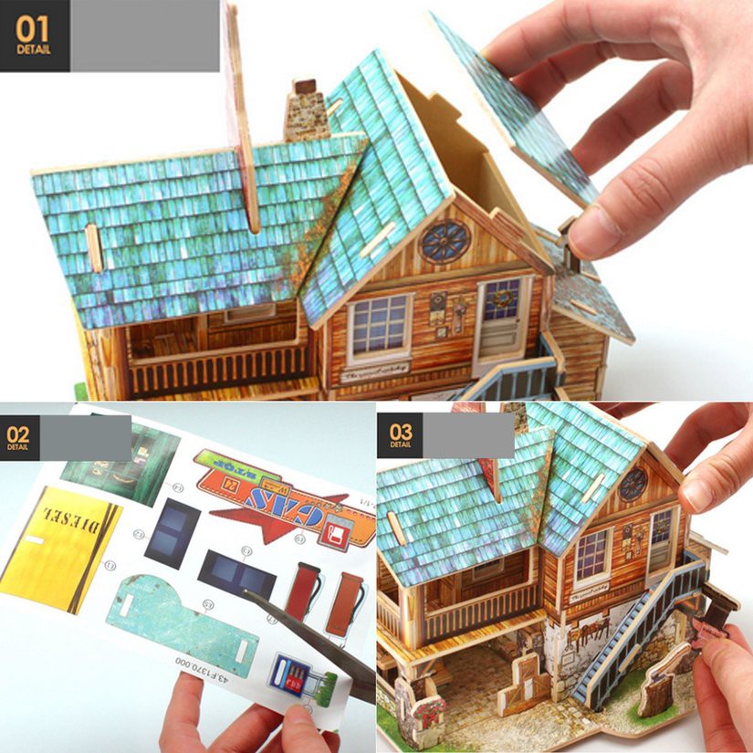 Puzzle Kayu 3d Diy Gaya Amerika Untuk Hadiah Dekorasi Rumah