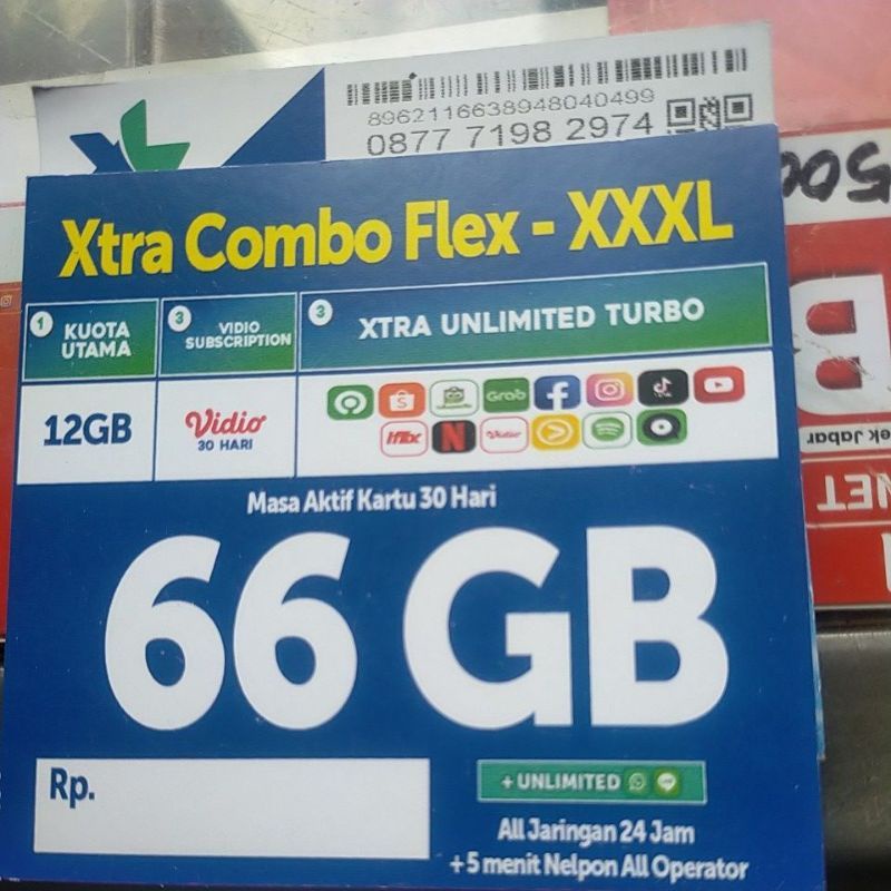 Kartu Perdana Xl combo flex 66.GB unlimeted turbo