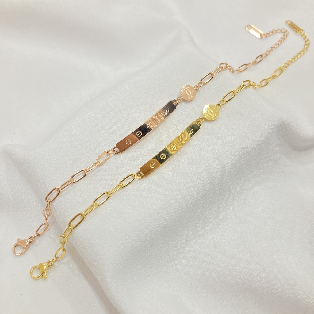 Gelang Plat Titanium Anti Karat Embos Aksesoris Fashion Korean Style