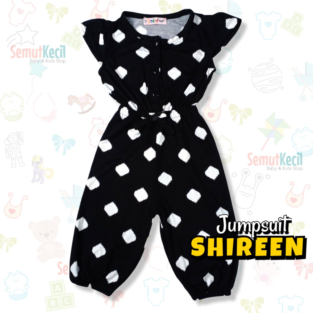 SHIREEN 0-2,5 THN JUMPSUIT ANAK BAYI PEREMPUAN Jamsuit Jumsuit Panjang Kaos Baju Anak Bayi Baby Girl Bobo Kids-2K BlackDotNoiseWhit