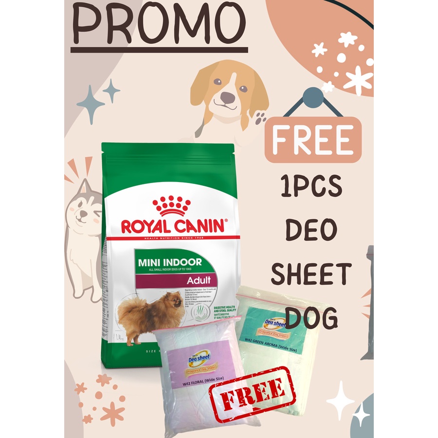 PROMO Royal Canin Mini indoor Adult 3 Kg FREE 1Pcs Deo Sheet Dog