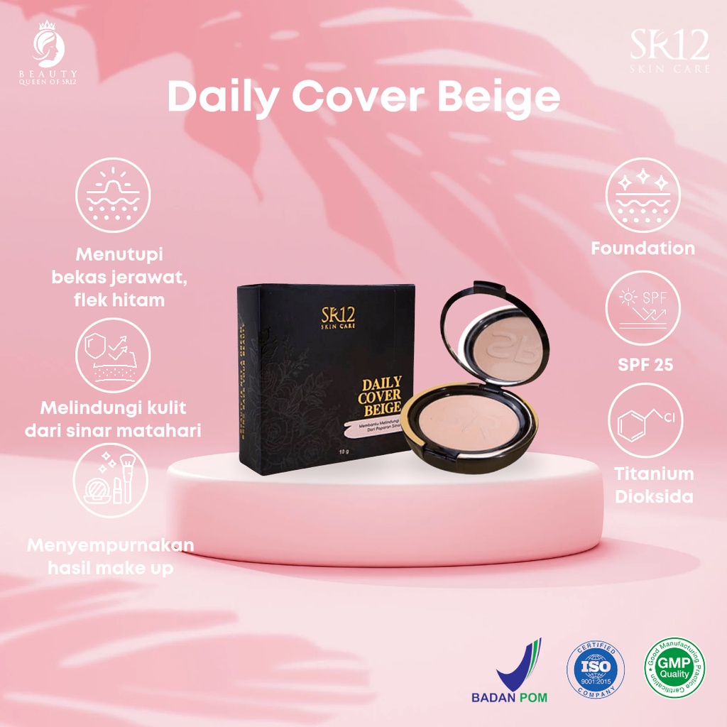 Daily Cover Beige SR12 Bedak Padat Pelindung Wajah Dari Sinar Matahari Compact Powder Anti Luntur Tahan Lama