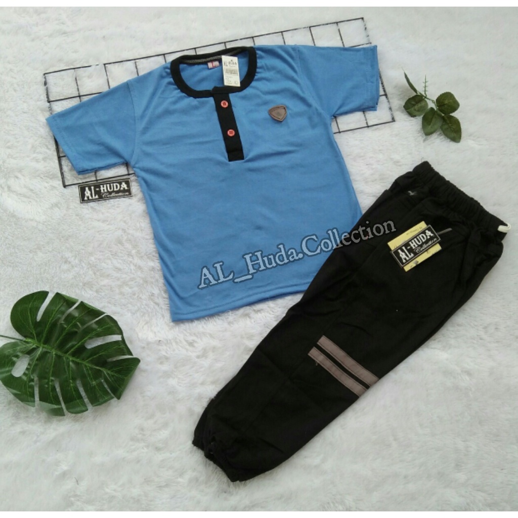 Setelan Anak Laki Laki Kaos Kiano Celana Jogger Chinos, Set Baju Anak Usia 1 2 3 4 5 6 7 8 9 10 TAHUN-1