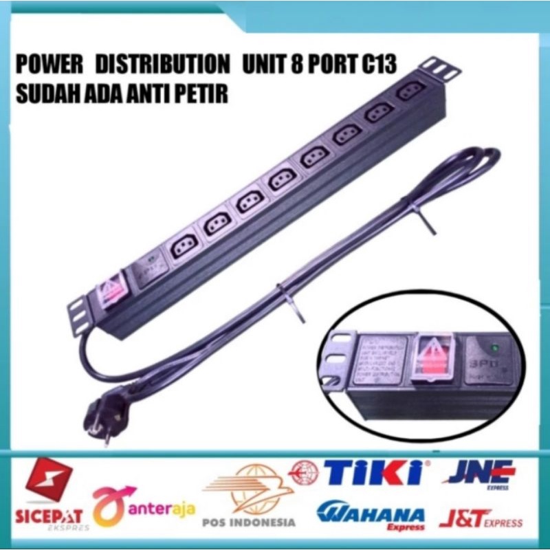 Stop Kontak PDU Rack 8 port C13 Switch+Anti Petir