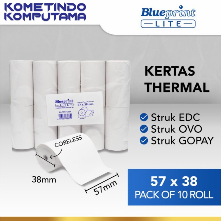 57x38P KERTAS THERMAL PAPER 57x38 mm BLUEPRINT LITE - 1 Roll STRUK KASIR EDC TOL RESI 57x38 P 57x38mm Termal