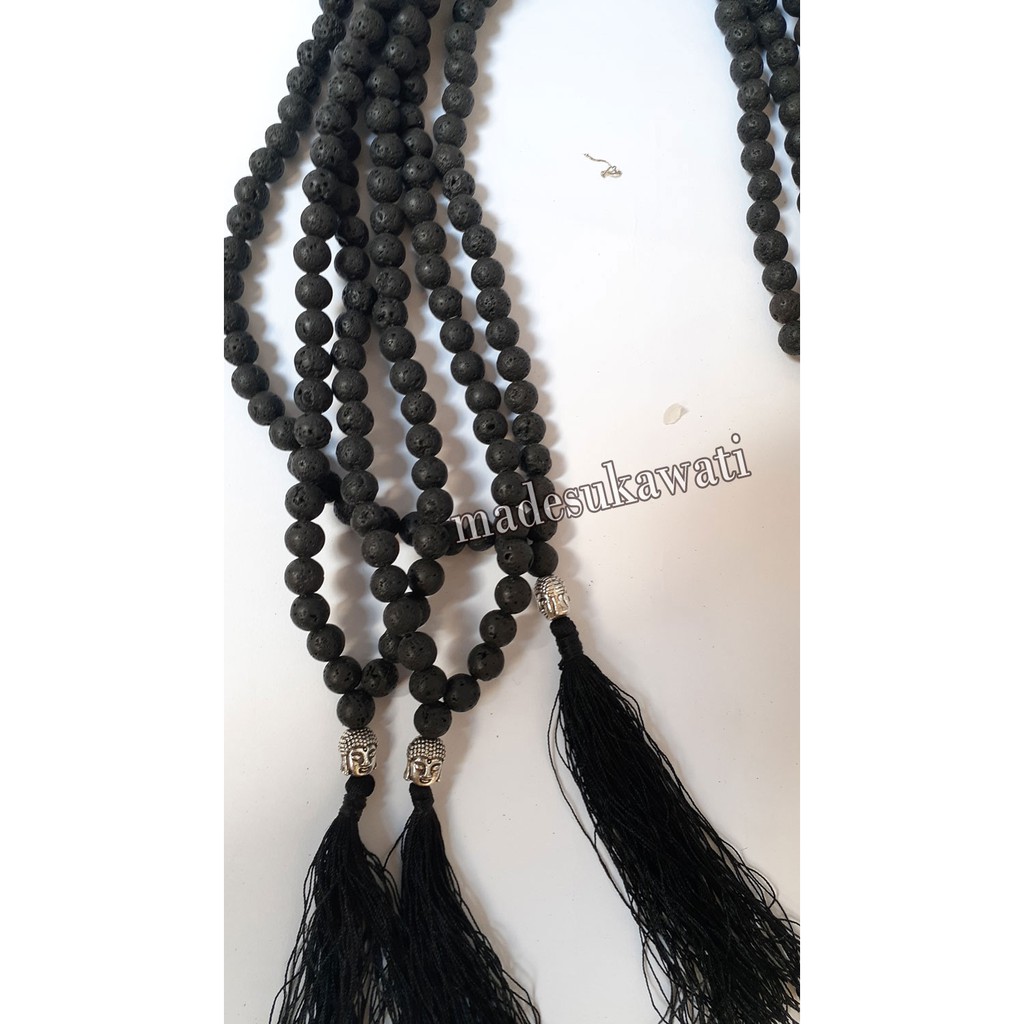 Kalung Budha batu lahar tasbih kuncir