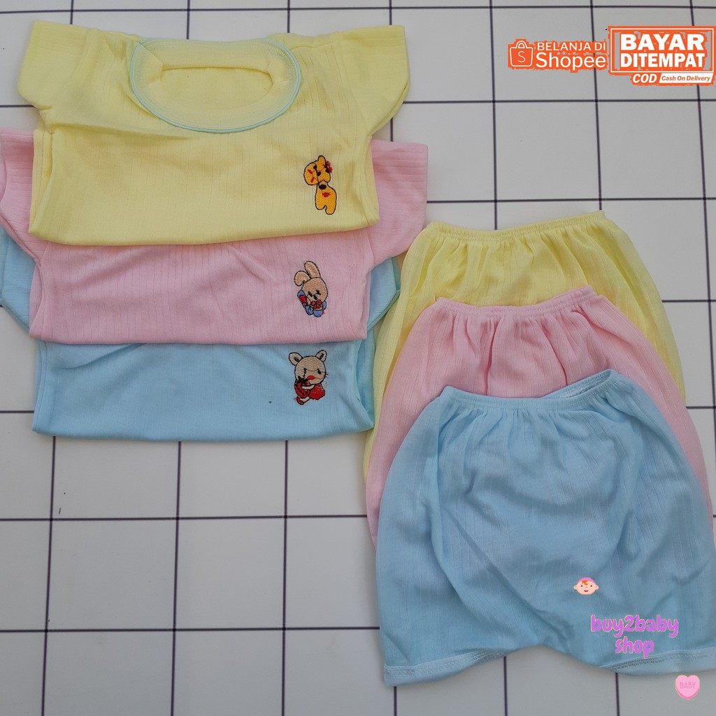 Setelan kaos celana pendek bayi murah untuk harian usia 3-6 bulan 3 warna isi 3 PCS