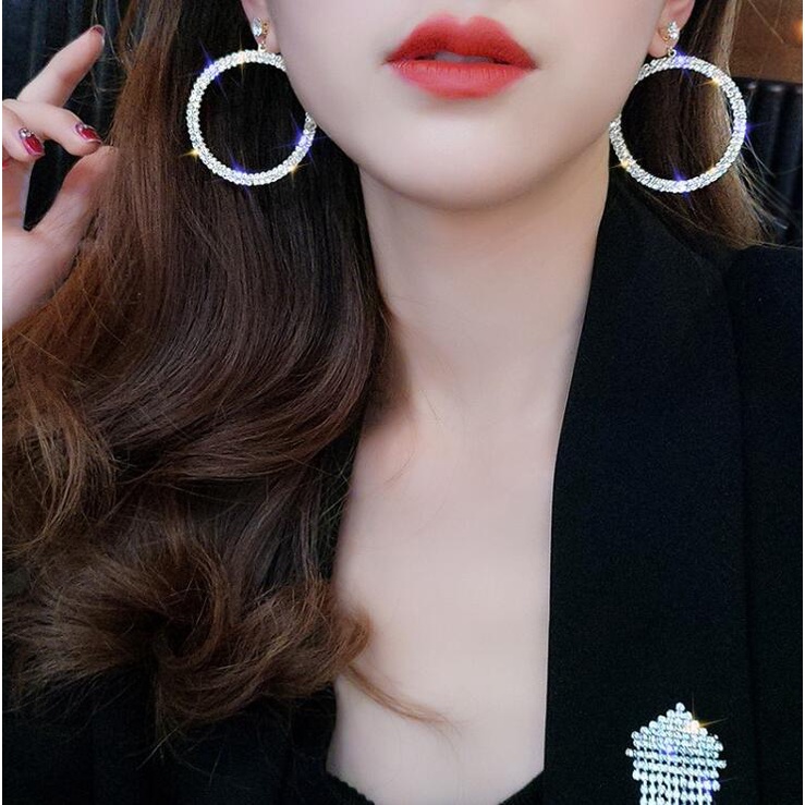 Eropa dan Amerika fashion berlebihan geometri bulat berlian imitasi anting-anting wanita Korea tempe