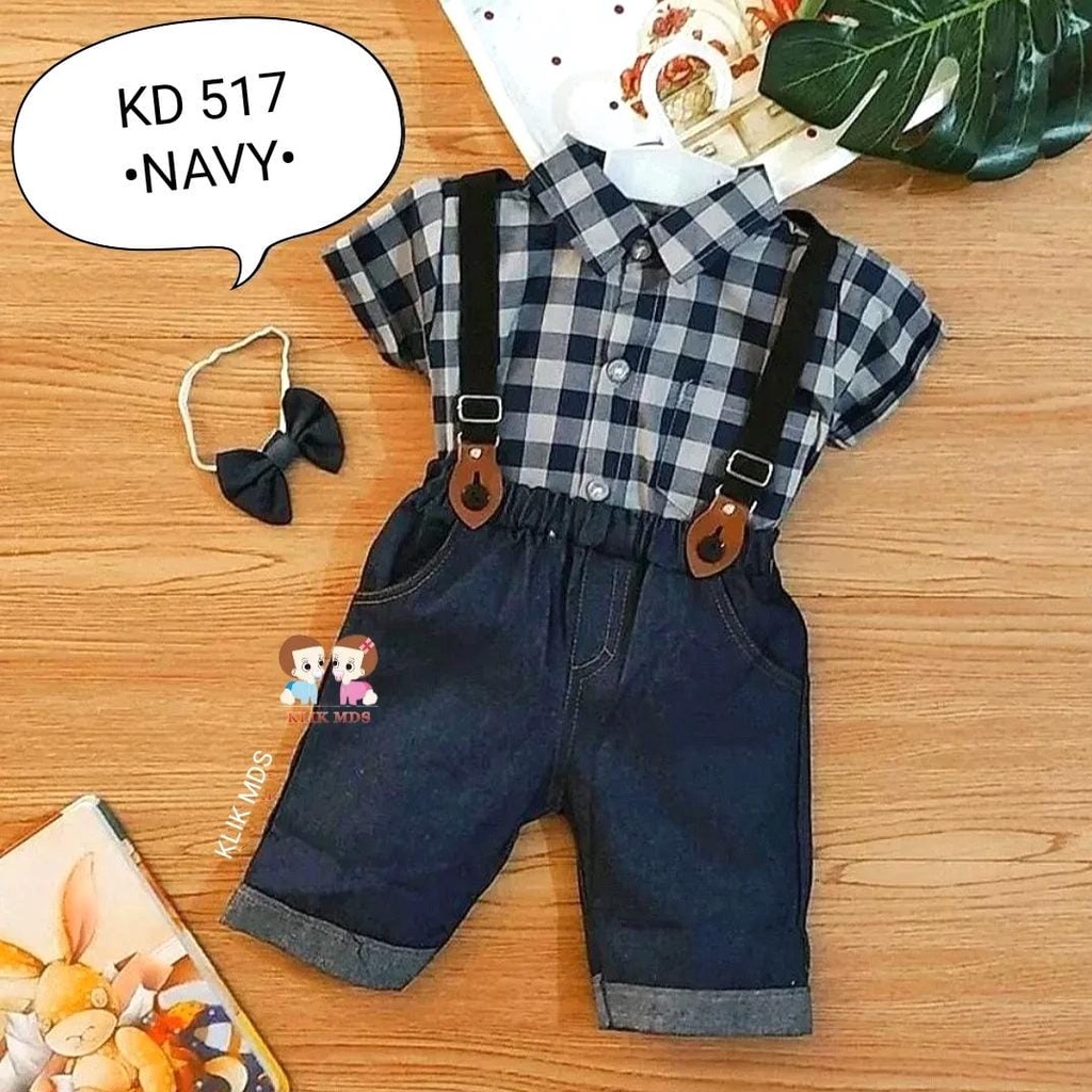 Klik Mds Jumper Anak Bayi Laki-laki Kemeja KD 402 Free Dasi Kupu 1 Ukuran Usia 0-6 Bulan