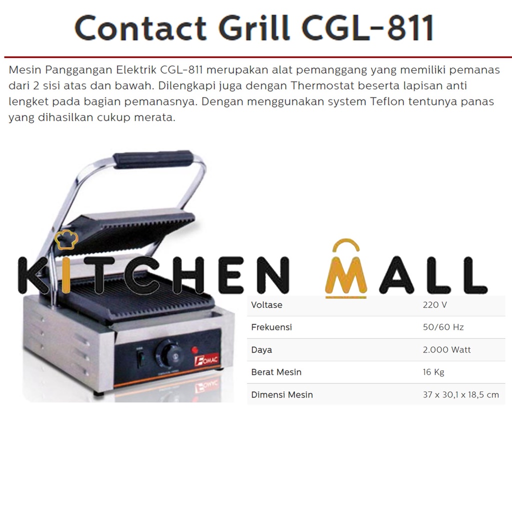 FOMAC CGL-811 Electrical Contact Grill - Mesin Pengolah Bahan Makanan