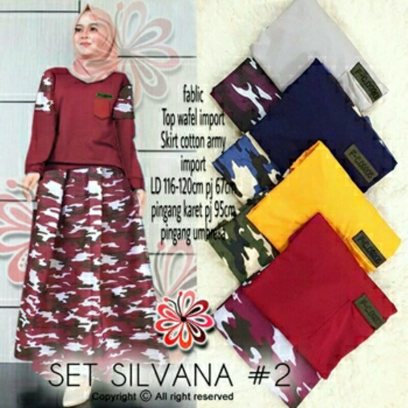 ST Set Stelan Atasan Wafel Rok Katun Army Silvana