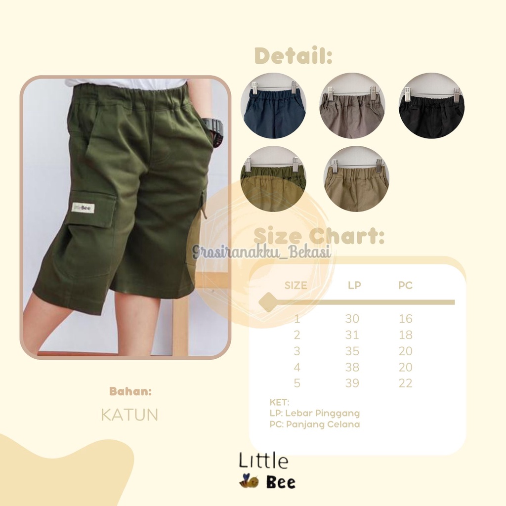 Celana Anak Cargo Pendek Littlebee Size 1-5Tahun