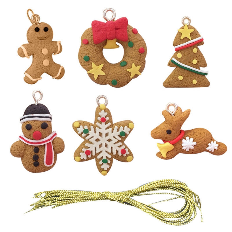 6Pcs/Set Ornamen Gantung Motif Gingerman/Snowman/Snowflake Bahan PVC untuk Dekorasi Pohon Natal