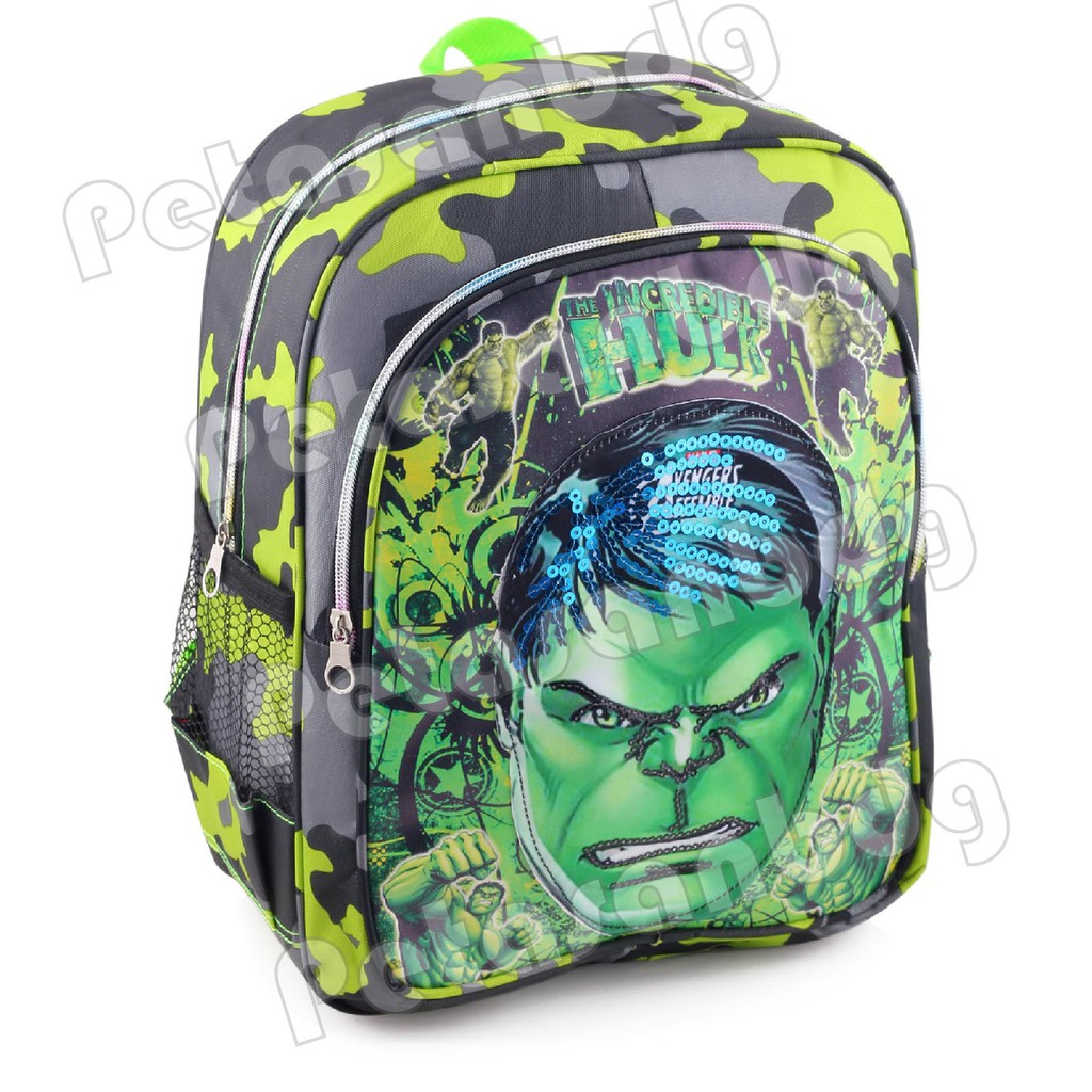 PTS - Ransel Sekolah Anak Pria Lampu Karakter THE INCREDIBLE HULK - TAS NYALA BUNYI TANPA MAINAN - EXTRA - THE DARK SIDE - RANSEL LED Sekuin