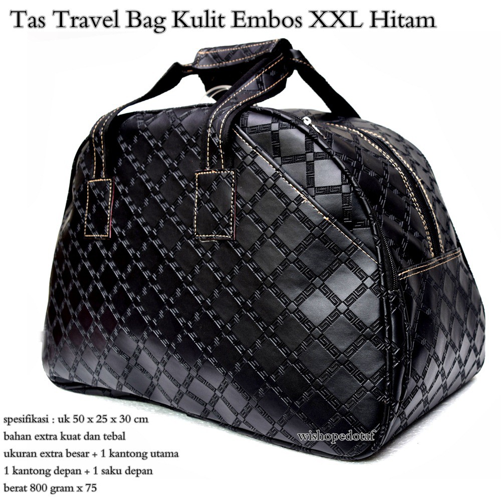 tas travel import kulit emboss XXL hitam