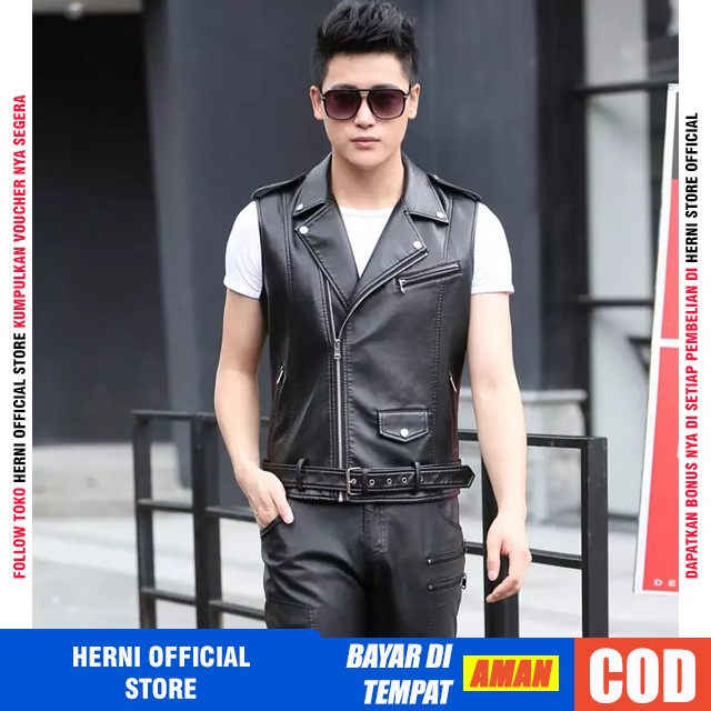 Rompi Vest Kulit Sintetis Leather Pria Cowok Premium Original Import Motor Murah Terbaru 2021 Kekini