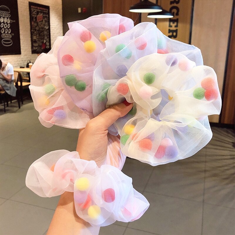 OVERFLOWS.ID ✿ Scrunchie Ikat Rambut Cepol Korea Lucu Model Pom Pom Kekinian