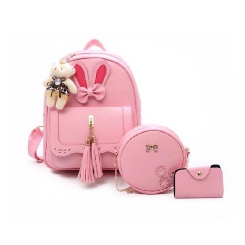 (COD)Backpack Fashion FUNNY CAY/Buny Rumbay Ransel set pita kuping