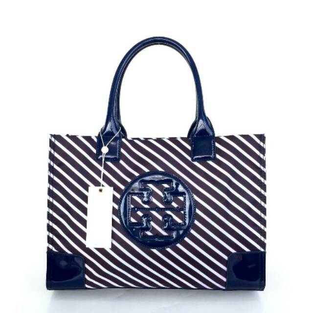 Tory Burch Ella Stripe Small navy stripes biru tua bag tas ORI ORIGINAL