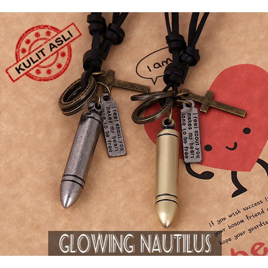 Kalung Kulit Asli Pria Wanita Kalung Korea/Etnik Peluru NC002