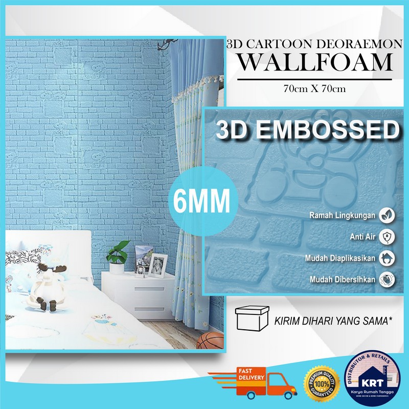 Wallpaper Dinding 3D Foam Doraemon Wallpaper Sticker Dinding Plafon Emboss Kedap Suara Batu Bata
