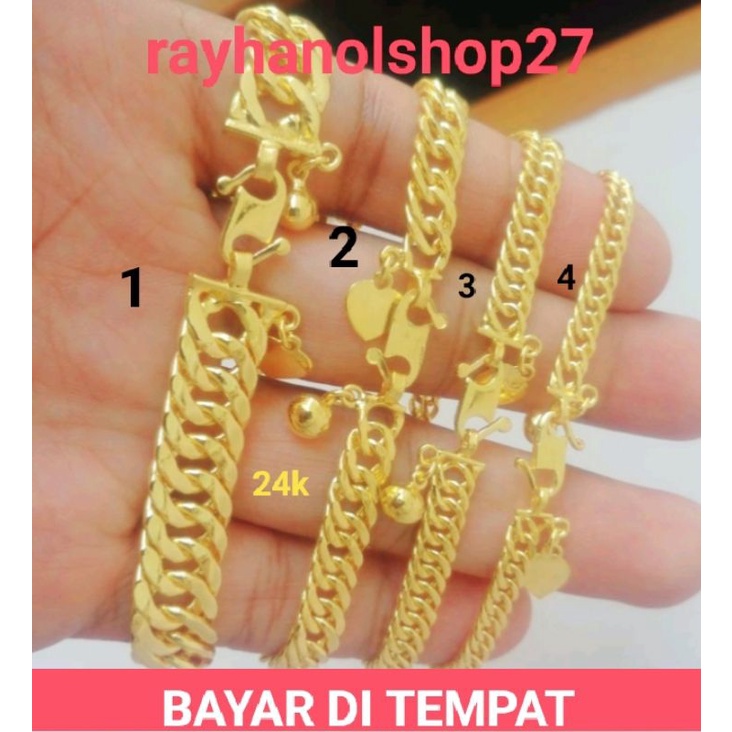 Gelang Tangan Rantai lipan lapis emas 24k pria wanita lapis emas gold