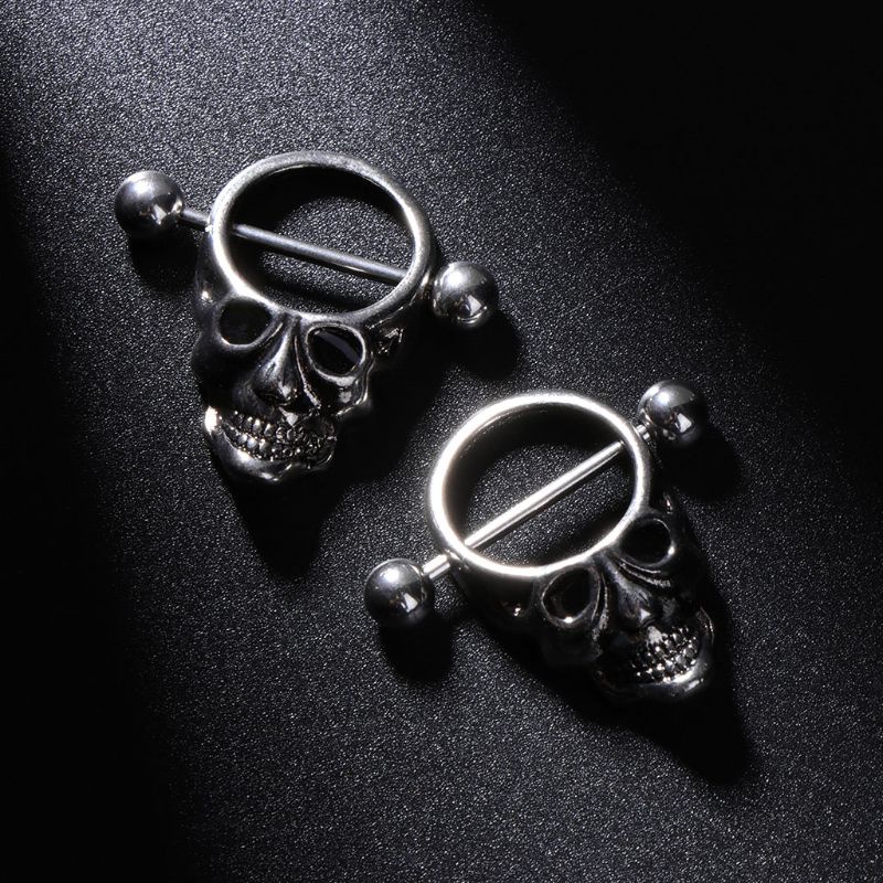 Siy 2pcs Anting Tindik Puting Bentuk Tengkorak Bahan Stainless Steel Untuk Wanita