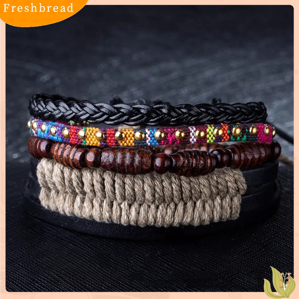 Terlaris 4Pcs/Set Unisex Multi Layer Faux Leather Braided Bracelet Bangles Jewelry Gift