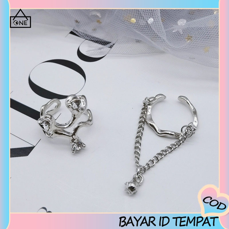 COD❤️Cincin gelombang tidak beraturan wanita cahaya mewah pasang cincin terbuka angin dingin yang dapat disesuaikan