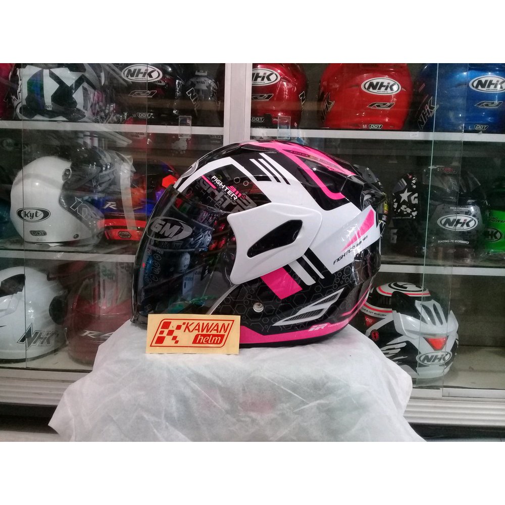 Helm GM Fighter Motif 911 Pink White Black Ping Putih Hitam Murah Limited