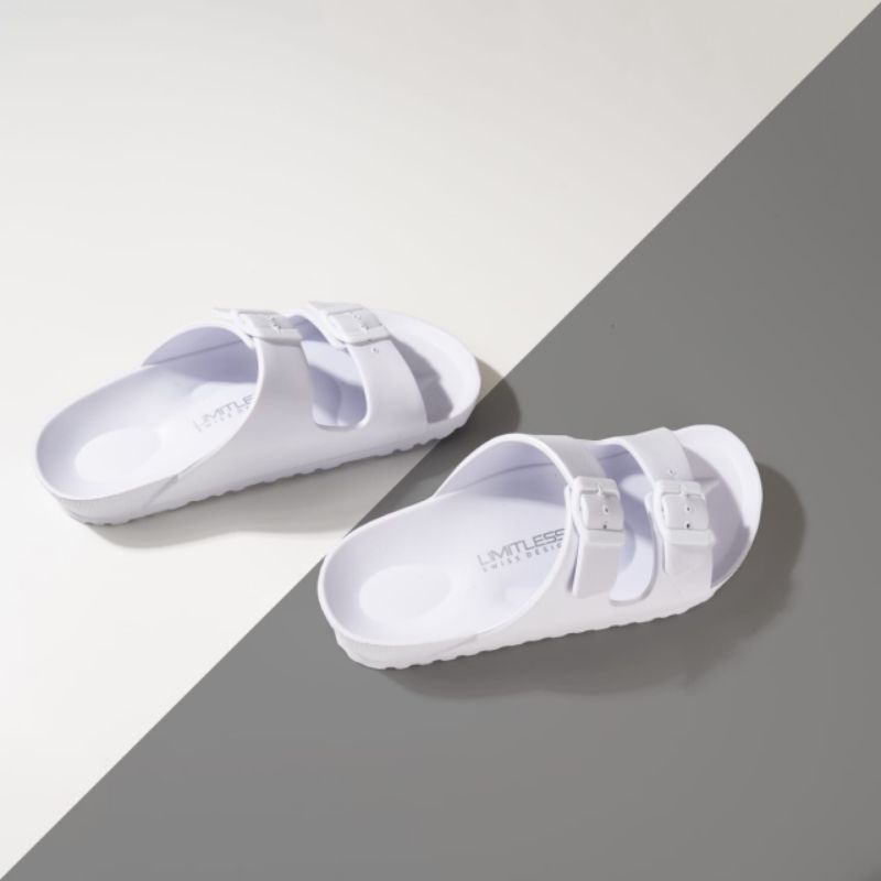 Sandal Wanita Strap Sandal Tali Slide Casual Sendal Wanita Slip On Empuk Dipakai-White