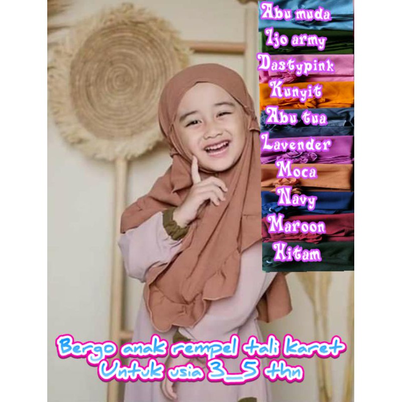 jilbab anak bergo rempel tali kriwil karet