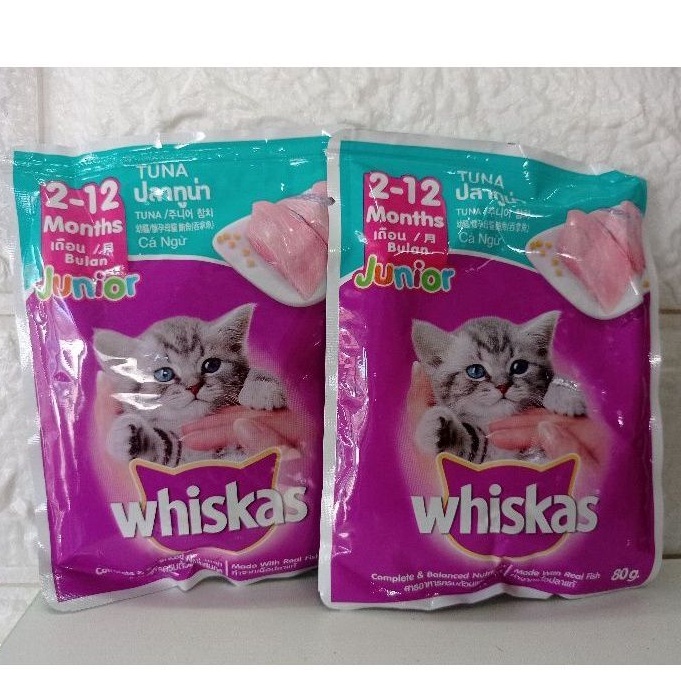 WHISKAS JUNIOR 2-12BLN || MAKANAN KUCING BASAH WHISKAS TUNA POUCH JUNIOR 85 GRAM