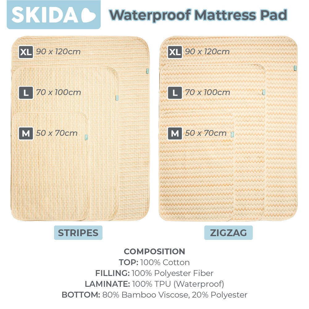 Skida Waterproof Pad Bamboo Reversible Changing Mat Alas Ompol Perlak Bayi / Dewasa