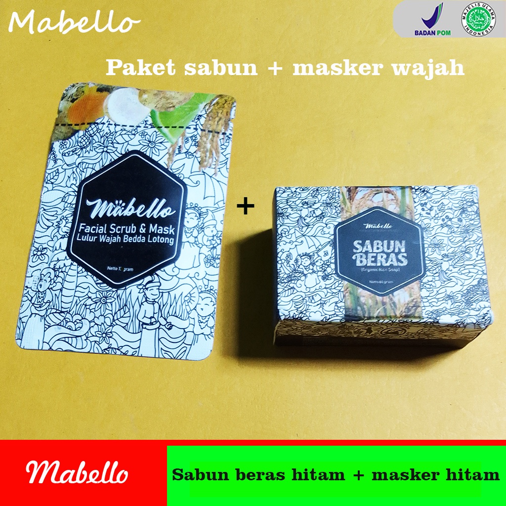 Mabello paket sabun beras hitam dan masker lulur wajah bedda lotong facial scrub paket skincare glowing mabelo beda lotong