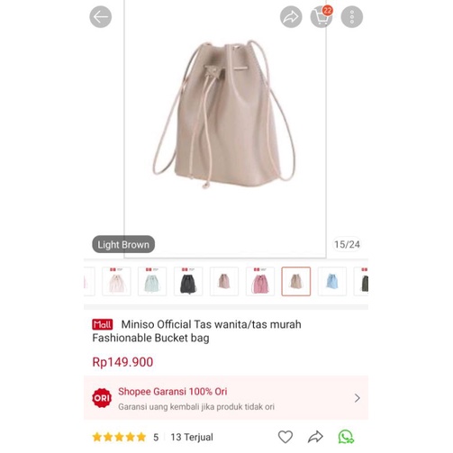 Preloved MINISO tas bucket tali