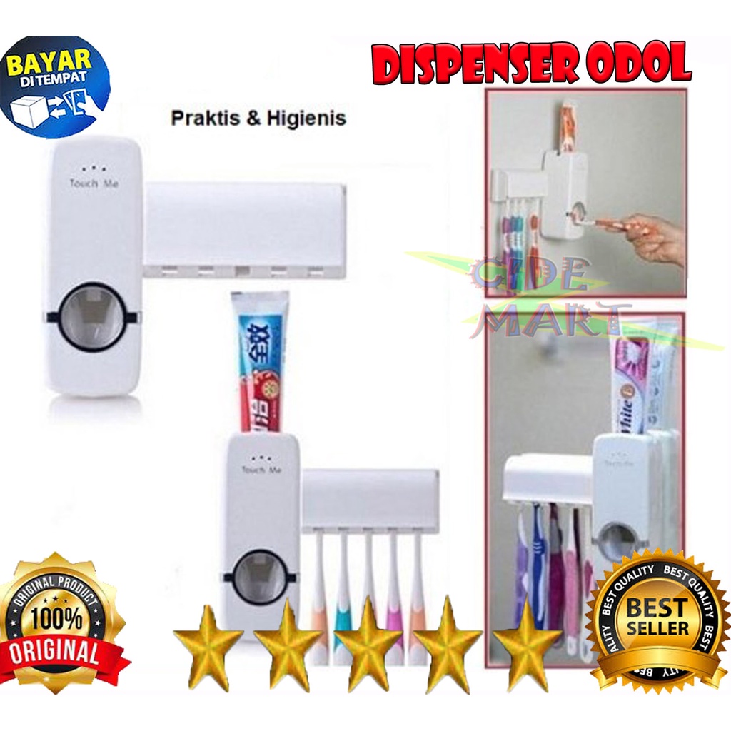 MC Dispenser Odol Tempat Sikat Gigi TOUCH ME Rak ToothPaste &amp; Brush Set WHITE Otomatis Pasta Holder