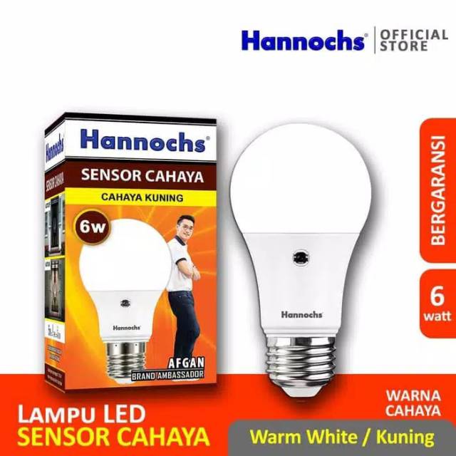 Lampu LED Hannochs Sensor Cahaya 6W Putih Otomatis Nyala