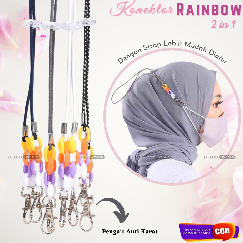 Konektor Strap Pengait masker hijab/Penyambung Masker Stopper Tali Karet Polos Earloop/Headloop 2in1