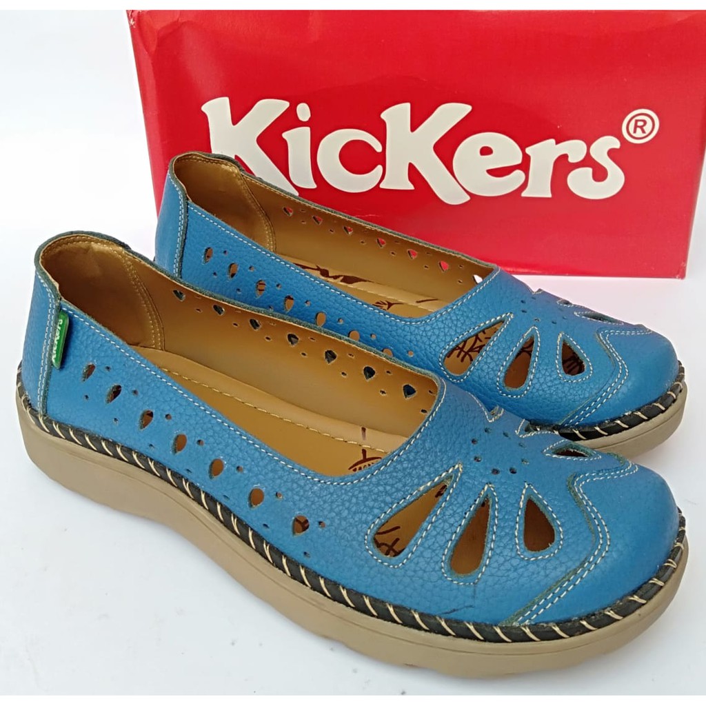 Sepatu kickers wanita kulit casual asli original santai terbaru modis murah slip on tanpa tali flat
