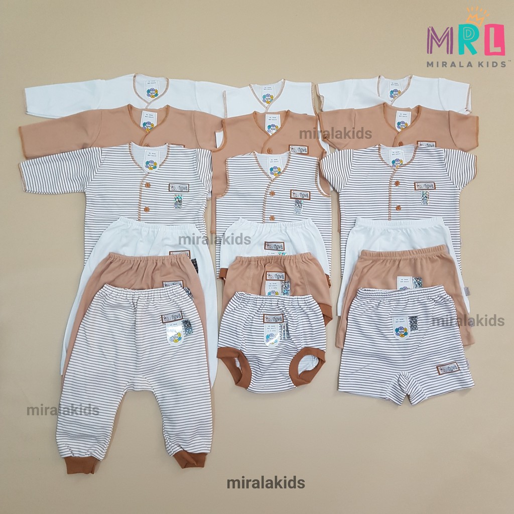 Paket Nova Baju Bayi Seri Coklat dan Abu SNI - Paket Newborn Bayi Baru Lahir