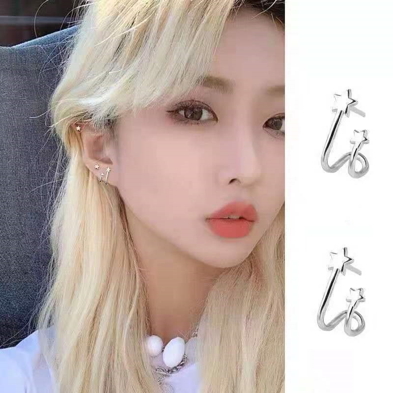 Roselife 1 Pasang Anting Tusuk Bentuk Bintang C Warna Silver Untuk Wanita