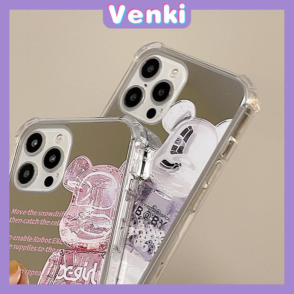 iPhone Case Acrylic HD Mirror Laser Airbag Shockproof Protection Camera Cute Cartoon Bear Compatible For iPhone 11 iPhone 13 Pro Max iPhone 12 Pro Max iPhone 7 Plus iPhone xr