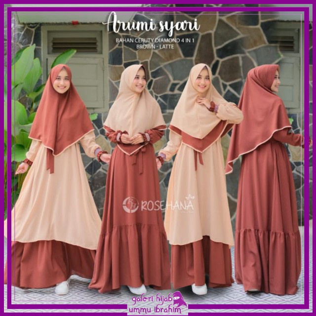 GHUI ~ ARUMI (4in1) SYARI FREE CADAR [1 BAJU BISA 4 GAYA] SETELAN GAMIS SET JILBAB (ORI ROSEHANA)