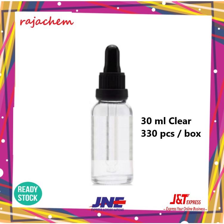 Botol Pipet Kaca Clear 30 ml Tutup Hitam Segel Tebal 30ml