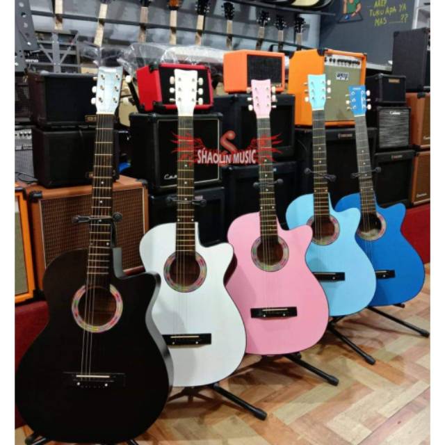 Gitar Akustik Pink, Biru, Putih, Hitam (candy colour)